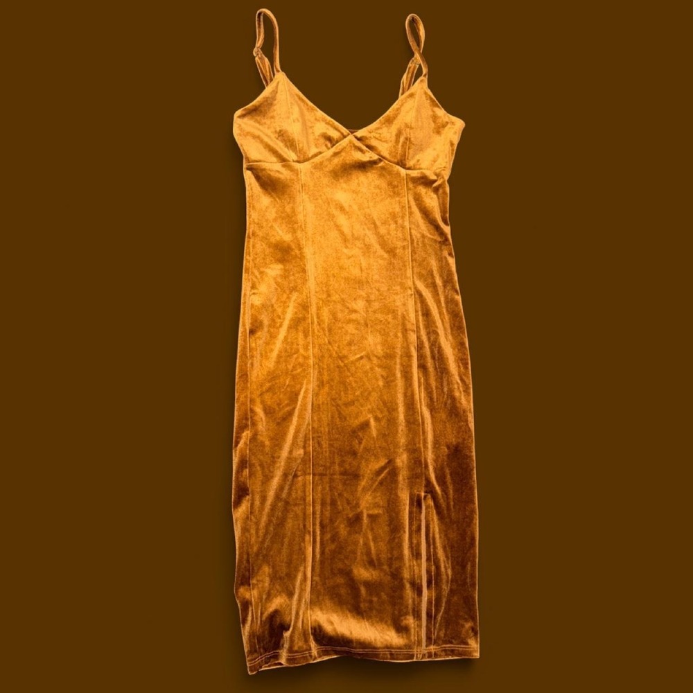 Forever 21 Brown Velvet Midi Slip Dress Women's Small Adjustable Straps